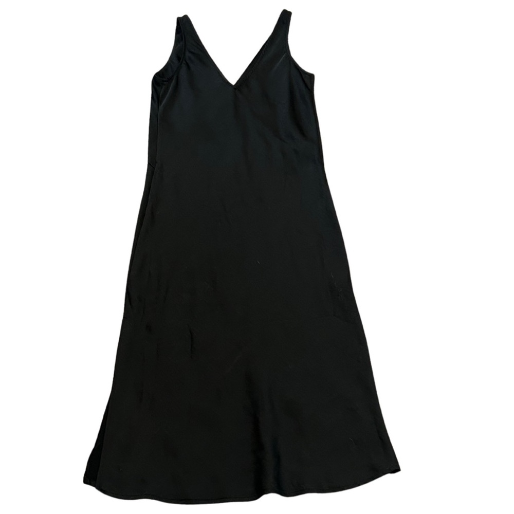 Satin Sleeveless V-Neck Midi Dress | Black | Size XS